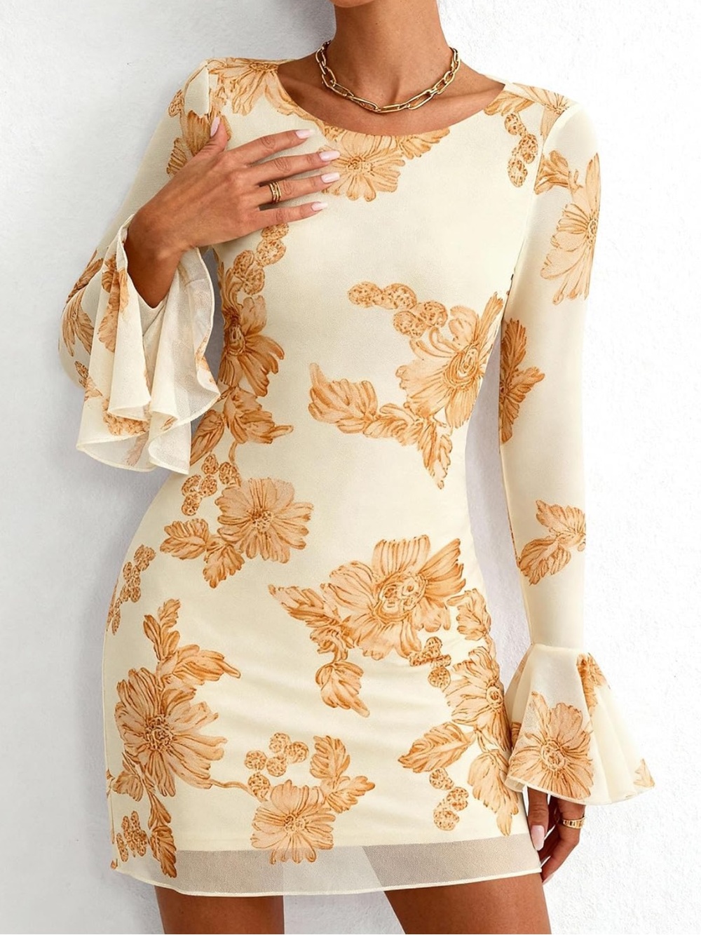 PRETTYGARDEN Women's Floral Dress Spring Fall Long Bell Sleeve Flower. Size M - Picture 3 of 3